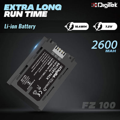 Digitek (FZ-100) Platinum FZ-100 2600 mAh Secondary Rechargeable Lithium-ion Battery for Sony Digital Camera, Compatibility - for Alpha a9 II, Alpha a9, Alpha a7R IV, Alpha a7R III, Alpha a7 III, Alpha a6600 - Digitek