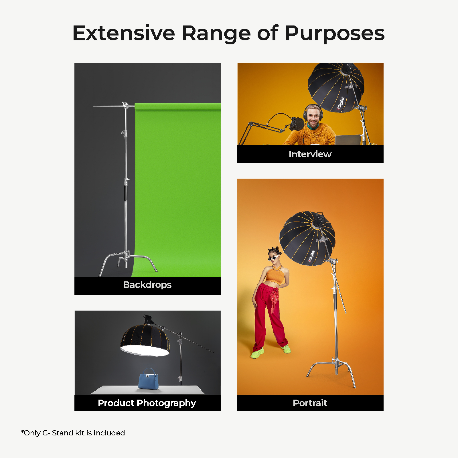 Digitek Heavy Duty Light Stand C-Stand - Max. 10 Feet/3 Meters Adjustable with 3.5 Feet Holding Arm and Grip Head for Studio Video Reflector, Monolight and Other Photographic Equipment (Black) - Digitek