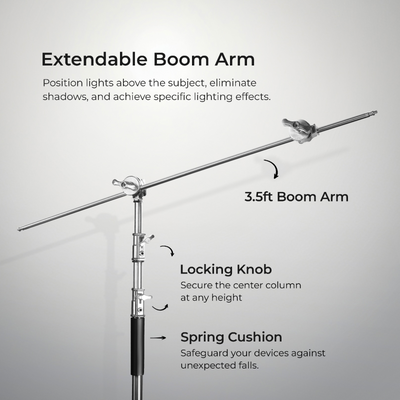 Digitek Heavy Duty Light Stand C-Stand - Max. 10 Feet/3 Meters Adjustable with 3.5 Feet Holding Arm and Grip Head for Studio Video Reflector, Monolight and Other Photographic Equipment (Black) - Digitek